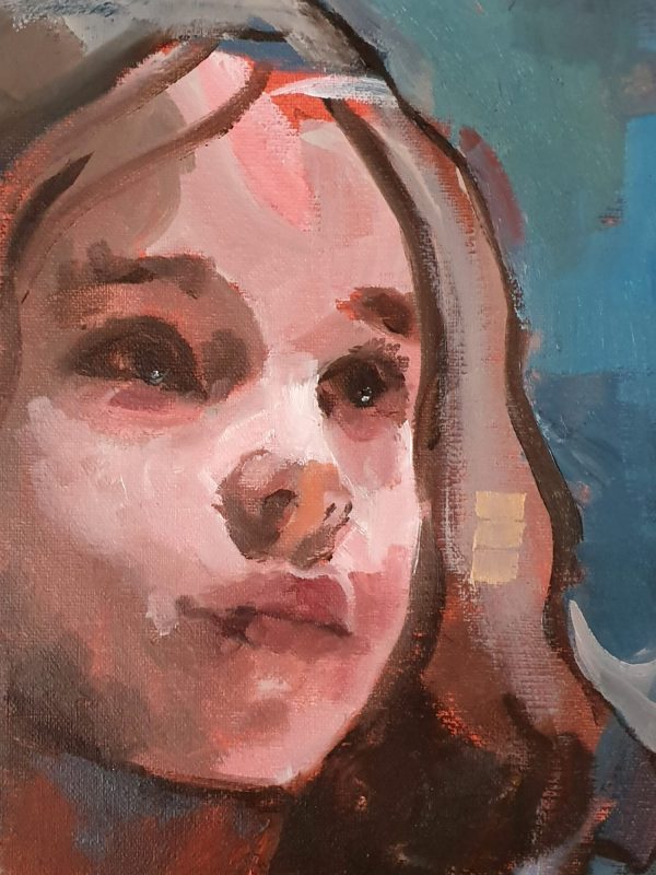 Young Girl in Blue Dotted Jumper - Image 2