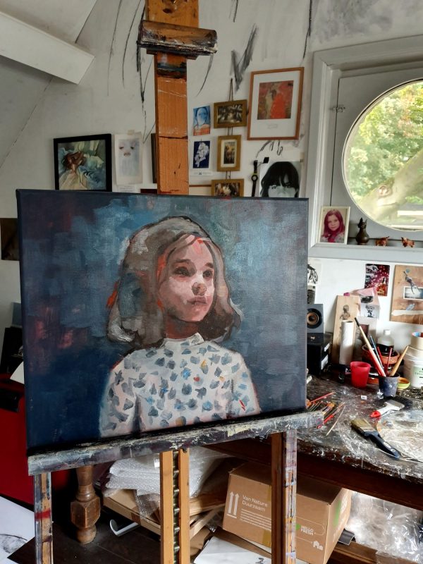 Young Girl in Blue Dotted Jumper - Image 3