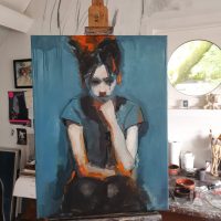 Girl in Blue with Chin on Hand - Image 3