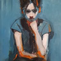 Girl in Blue with Chin on Hand