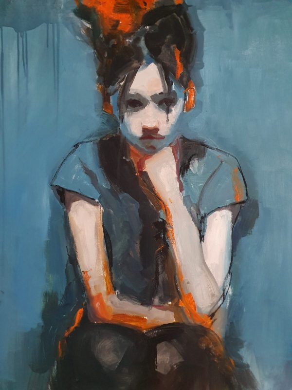 Girl in Blue with Chin on Hand