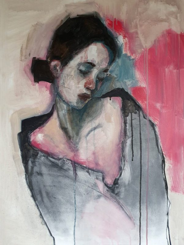 Woman in Bluepink Background