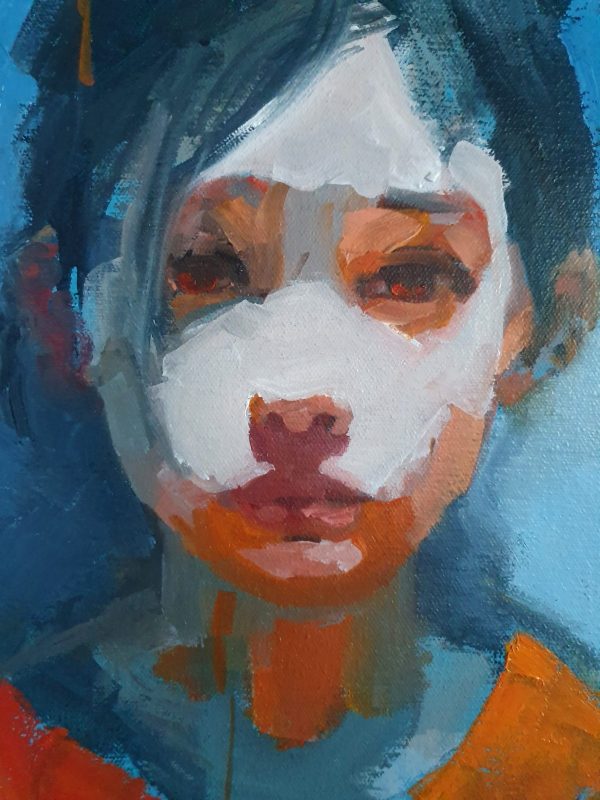 Girl in Orange on Blue Background - Image 2